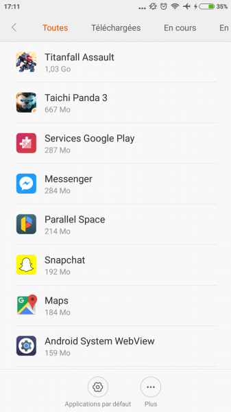 Android récupérer espace